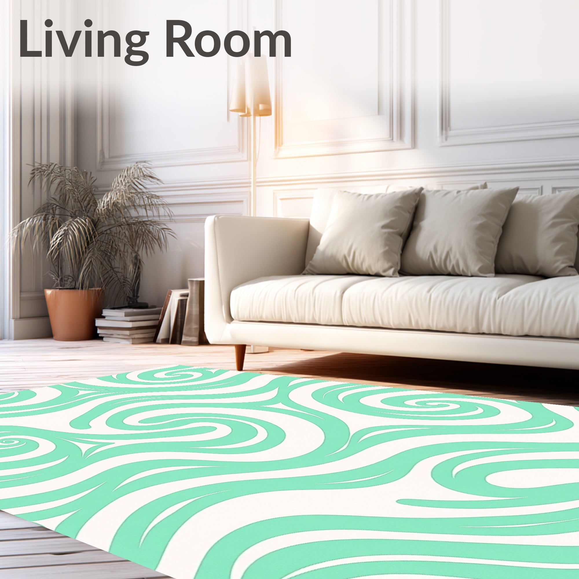 Swirling Aqua Line Art Pattern Rug