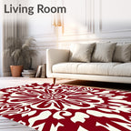 Bold Red Cream Mandala Pattern Rug