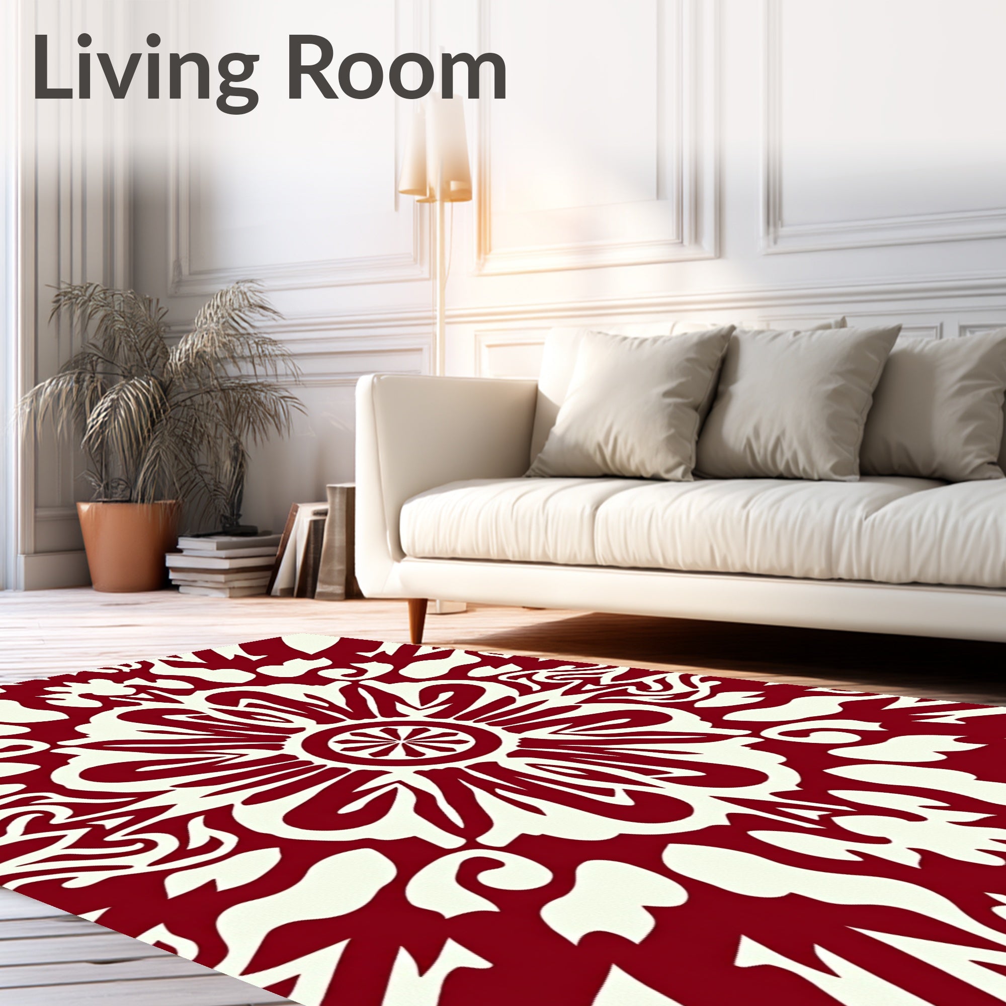 Bold Red Cream Mandala Pattern Rug