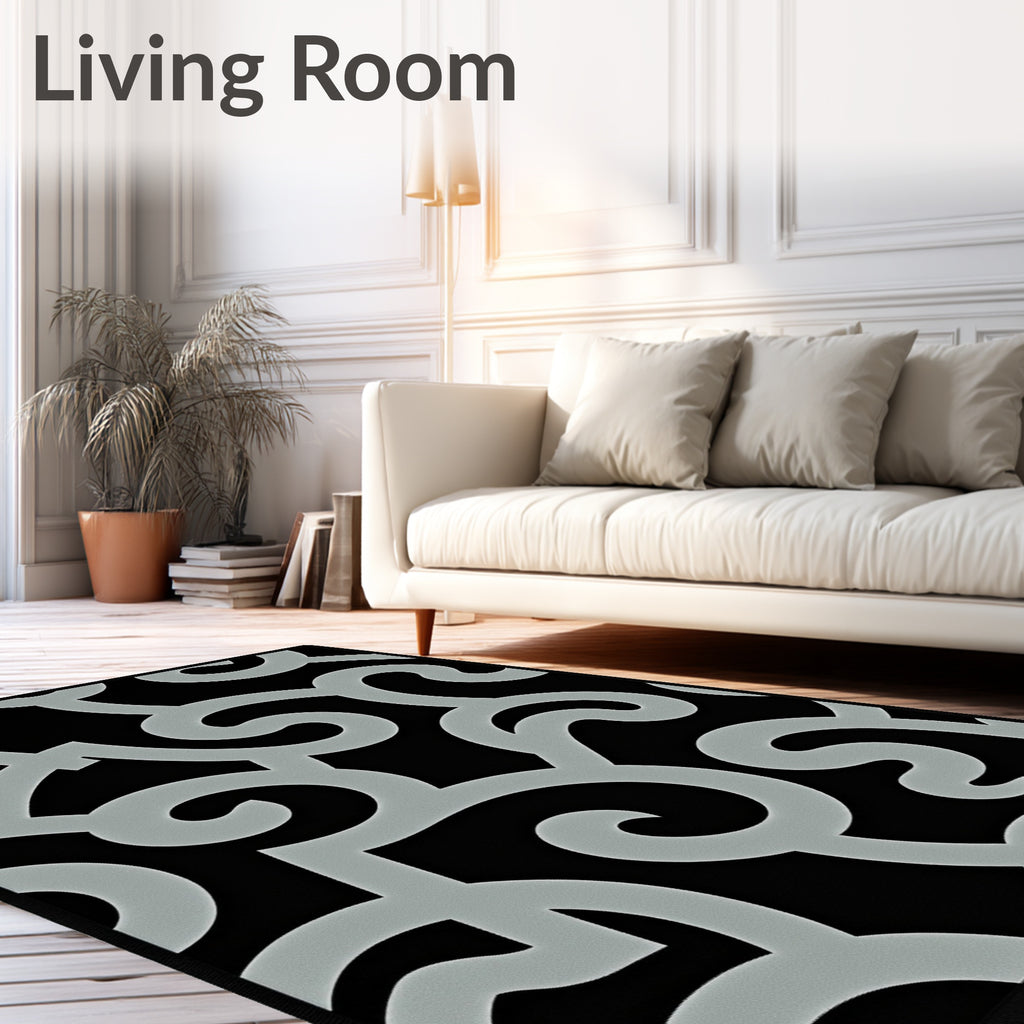 Abstract Swirl Black Gray Design Rug