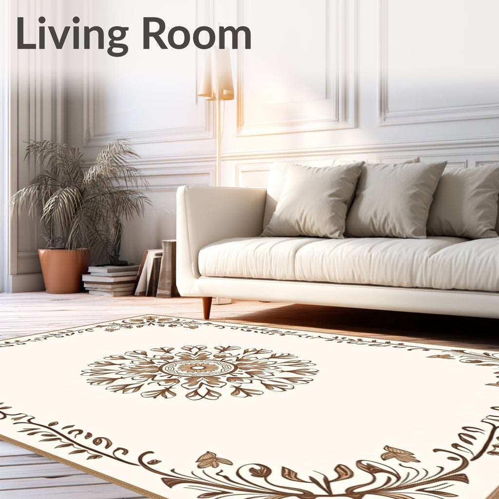Brown floral mandala and border design Rug