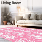 Ornate White Floral Pattern On Pink Rug