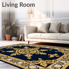 Ornate Gold Navy Floral Medallion Rug