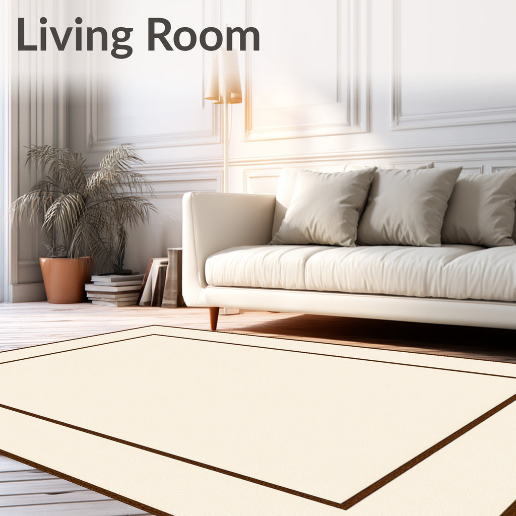 Cream Brown Striped Border Rug