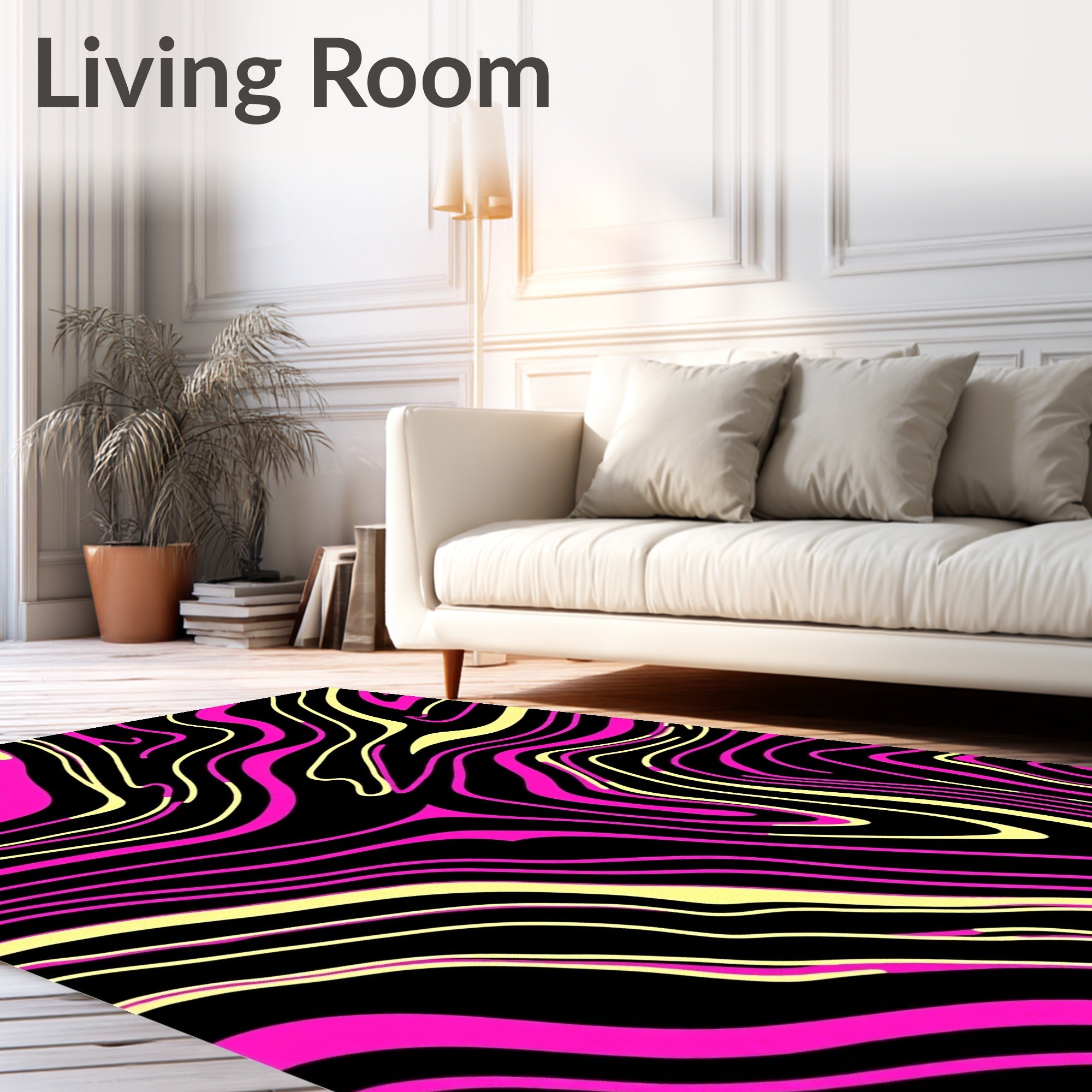 Vibrant Pink Yellow Swirl Design Rug
