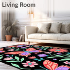 Vibrant Butterfly and Floral Pattern Rug