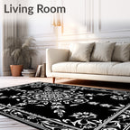Classic Black White Floral Medallion Rug