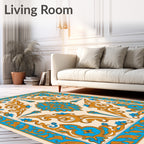 Ornate Floral Medallion Blue Gold Rug