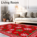 Holiday Red Snowflake Holly Berry Rug