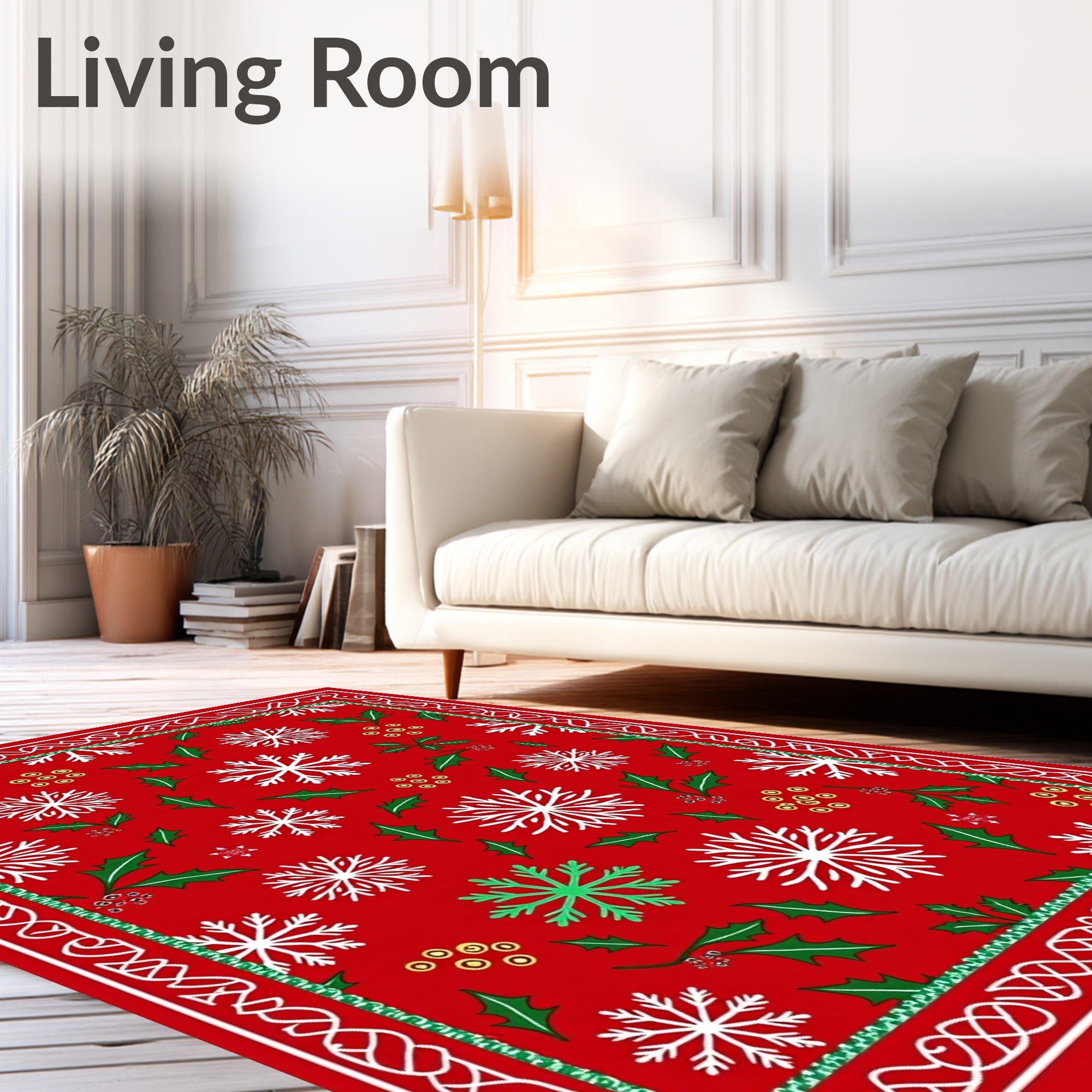 Holiday Red Snowflake Holly Berry Rug
