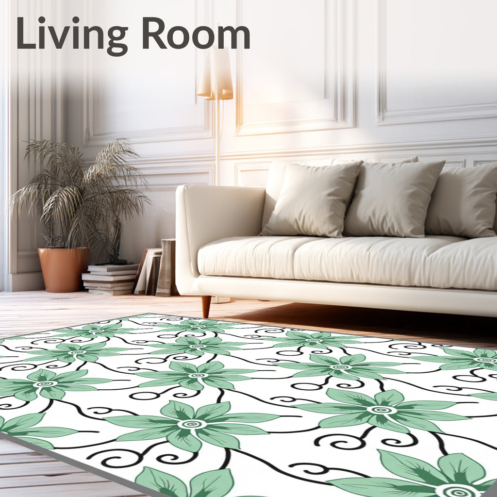 Nature Inspired Floral Swirl Pattern Rug