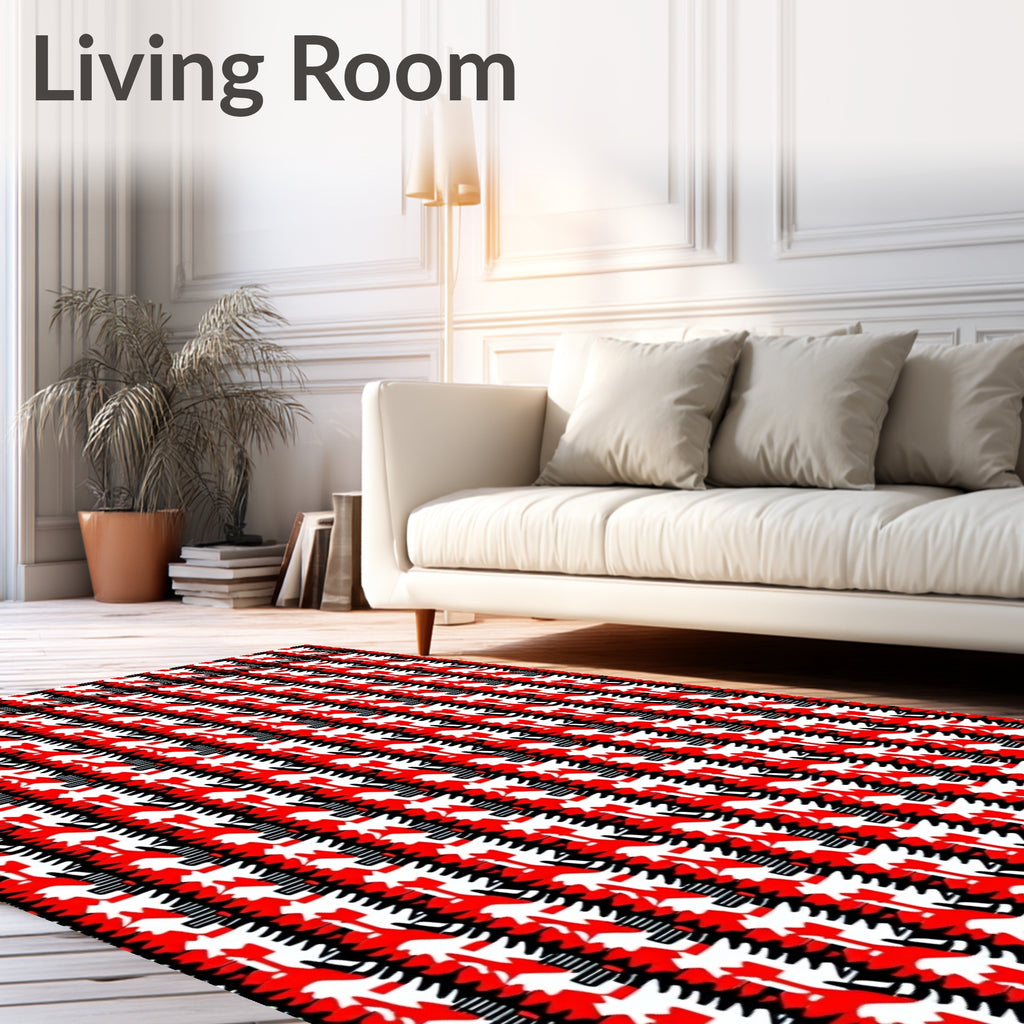 Abstract Geometric Red White Pattern Rug