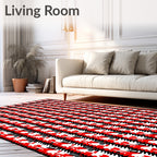 Abstract Geometric Red White Pattern Rug