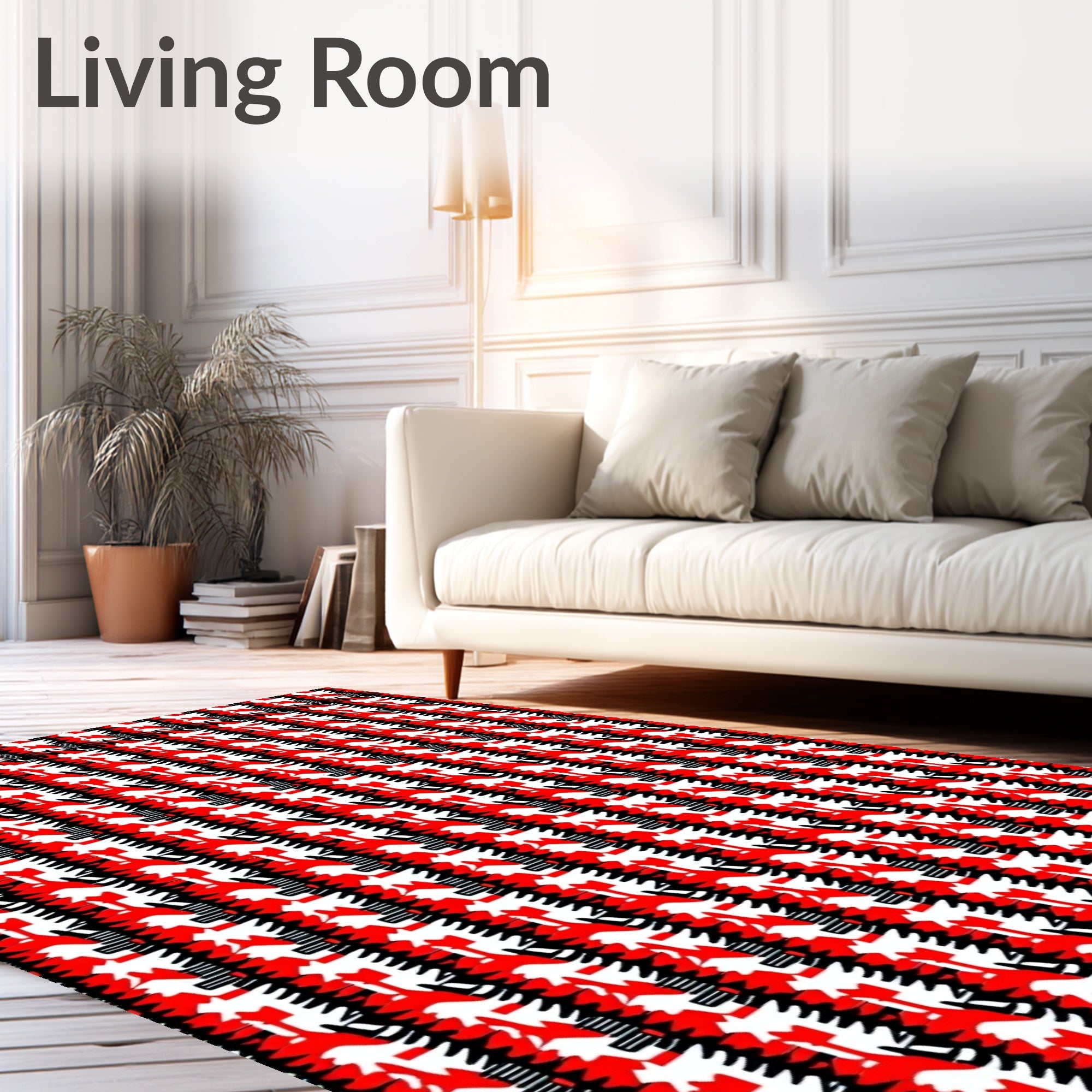 Abstract Geometric Red White Pattern Rug