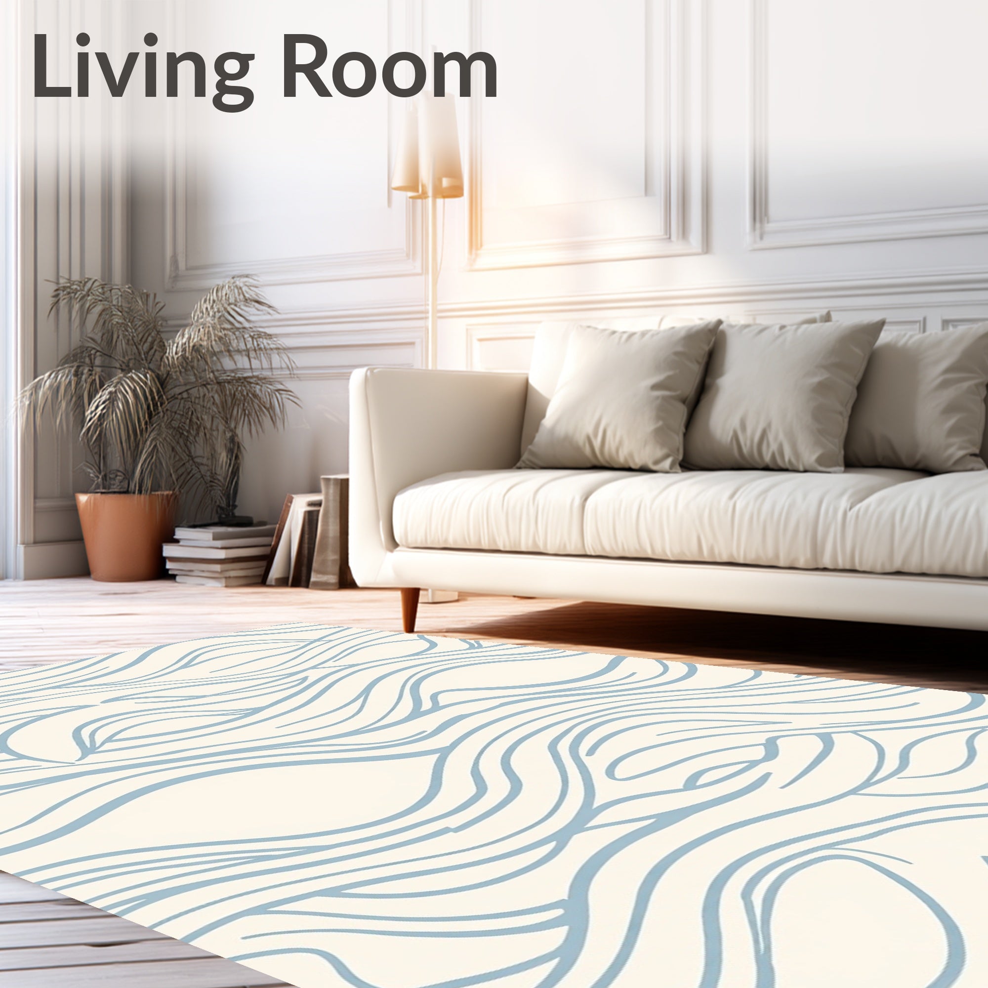 Blue Wave Pattern Cream Rug