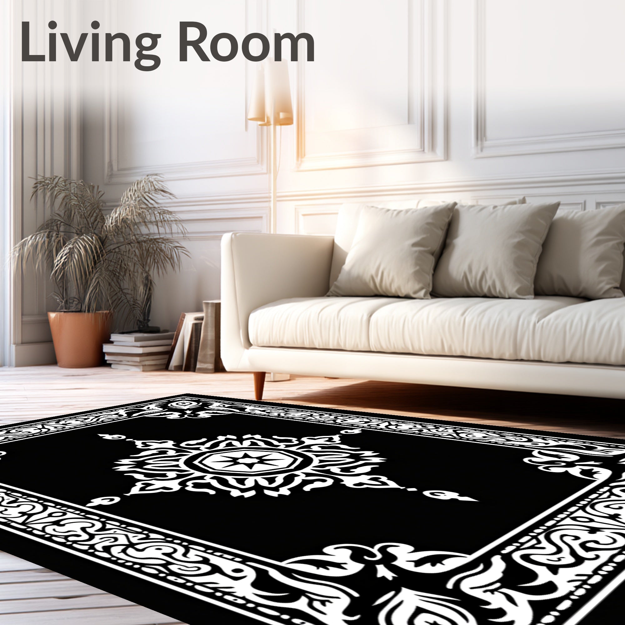 Classic Black White Ornamental Pattern Rug