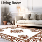 Brown Floral Scrollwork Mandala Design Rug