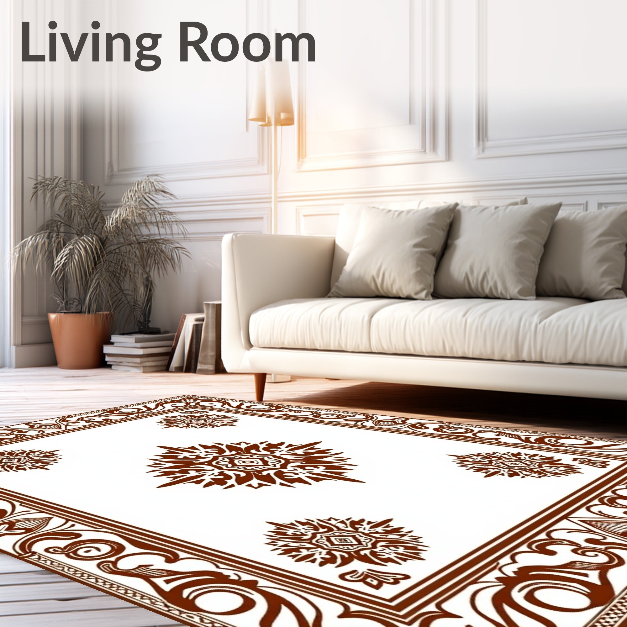 Brown Floral Scrollwork Mandala Design Rug