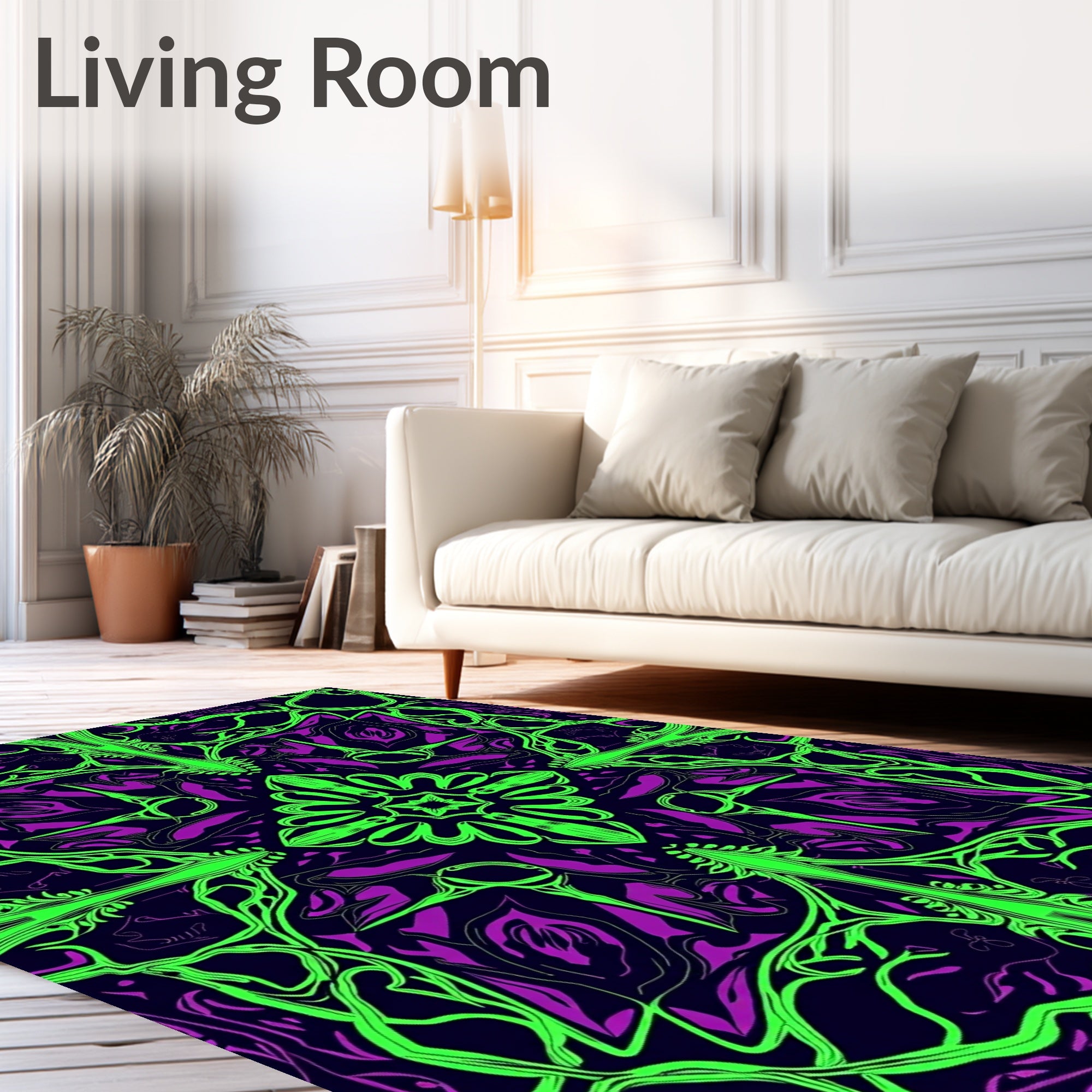 Vibrant Green Purple Organic Flow Rug