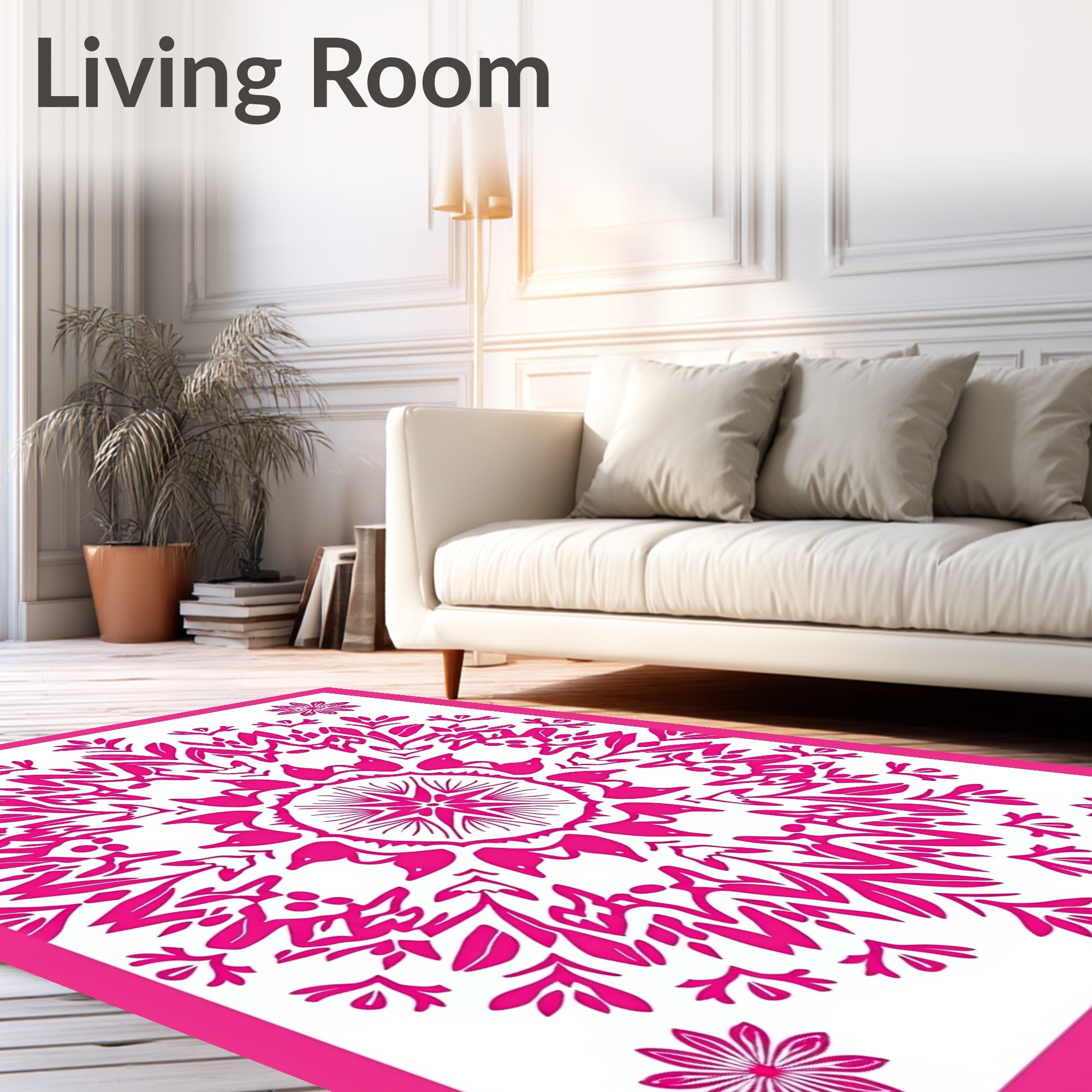 Vibrant Pink Mandala Floral Design Rug