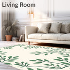 Cream Green Leafy Branch Pattern Rug