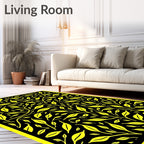 Vibrant Yellow Leafy Branch Pattern Rug