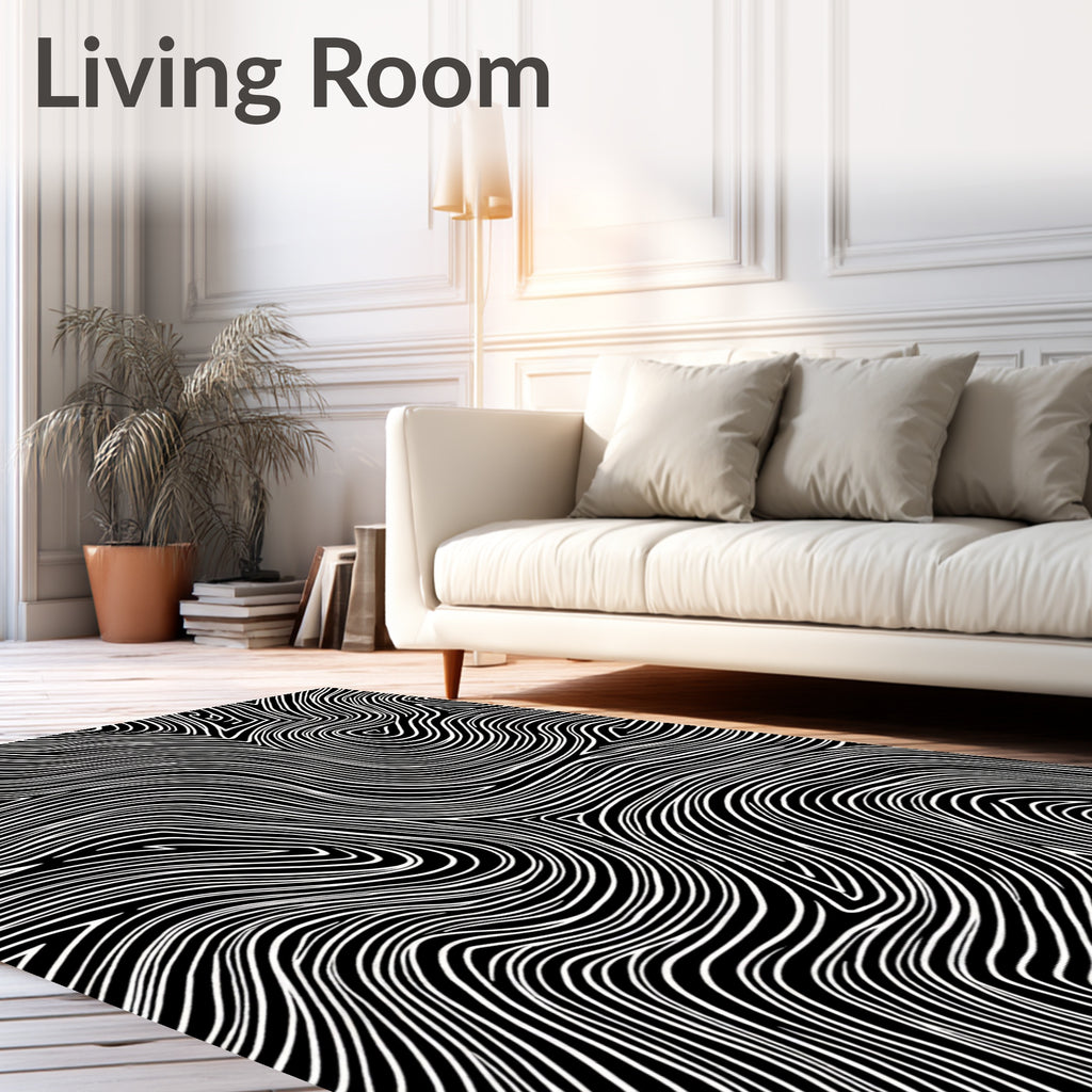 Black And White Swirling Lines Rug