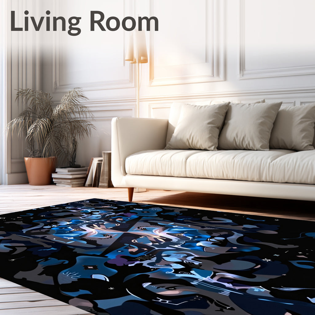 Abstract Blue Dark Night Pattern Rug