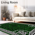 Emerald Green Ornate Floral Pattern Rug