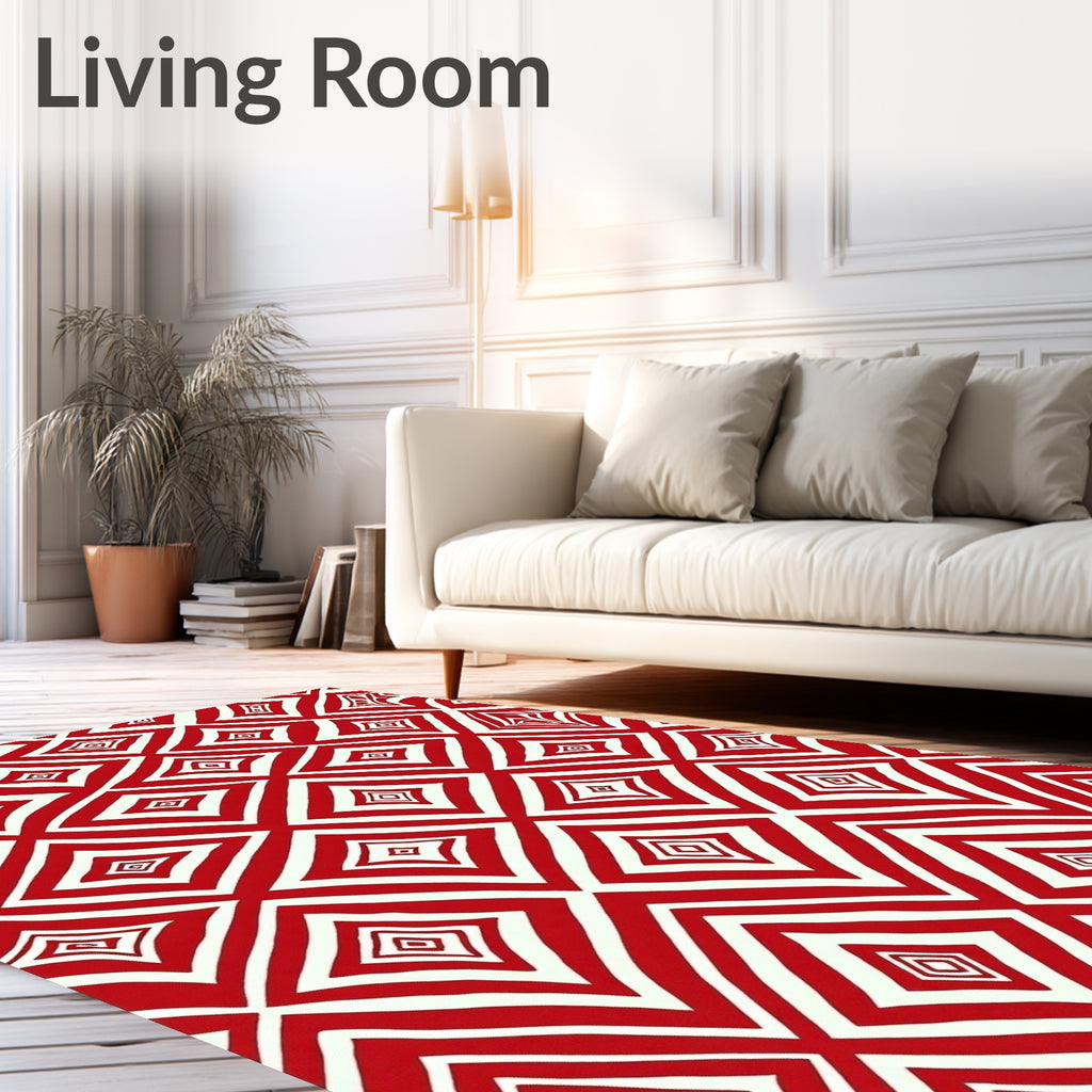 Red White Diamond Illusion Rug