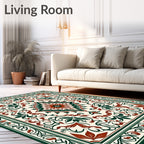 Ornate Floral Bordered Geometric Rug