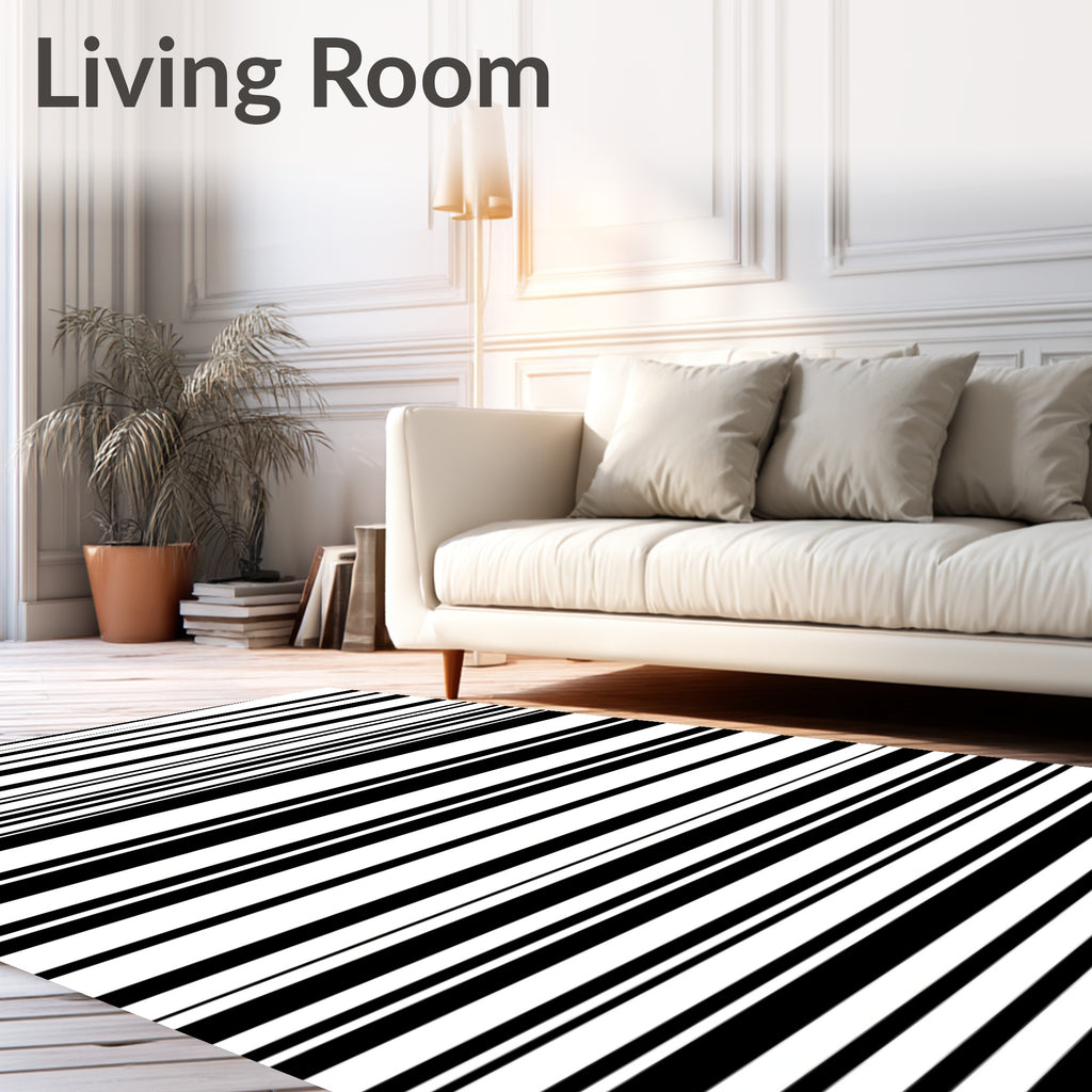 Classic Black White Line Pattern Rug