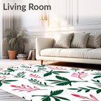 Botanical Print With Red Accents Rug