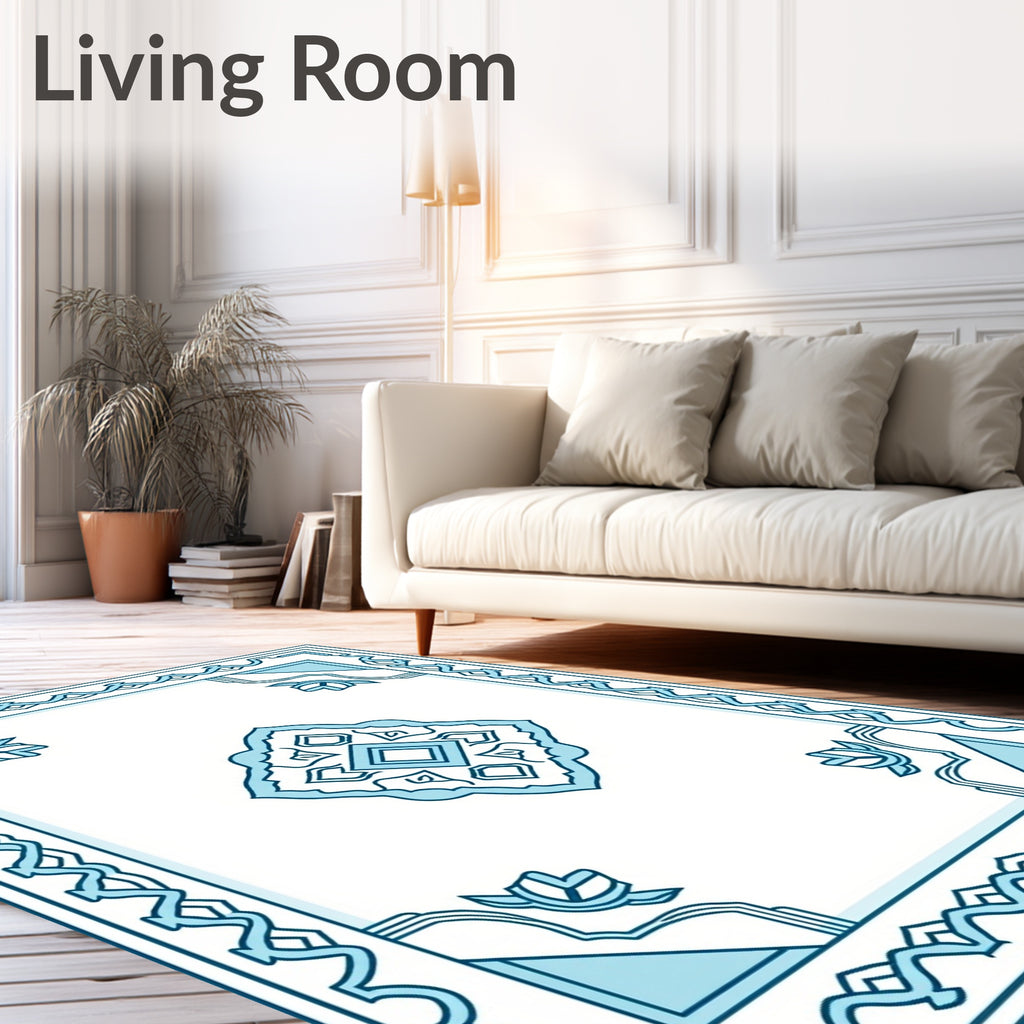 Ornate Blue Floral Geometric Rug