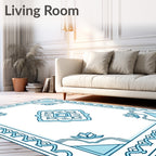 Ornate Blue Floral Geometric Rug