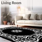 Ornate White Floral Frame Design Rug
