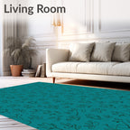 Teal Sketchy Floral Outline Pattern Rug