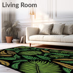 Tropical Foliage Black Gold Green Rug