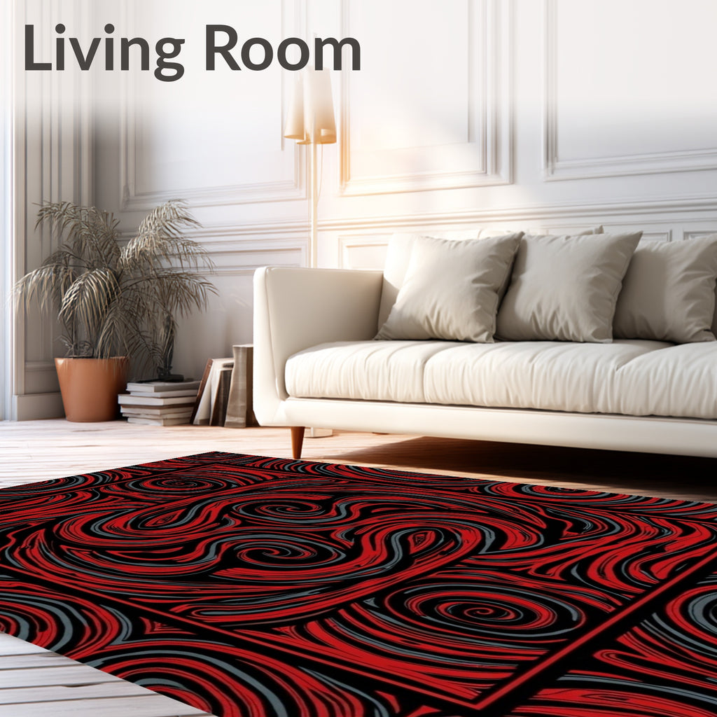 Red Black Swirl Abstract Pattern Rug