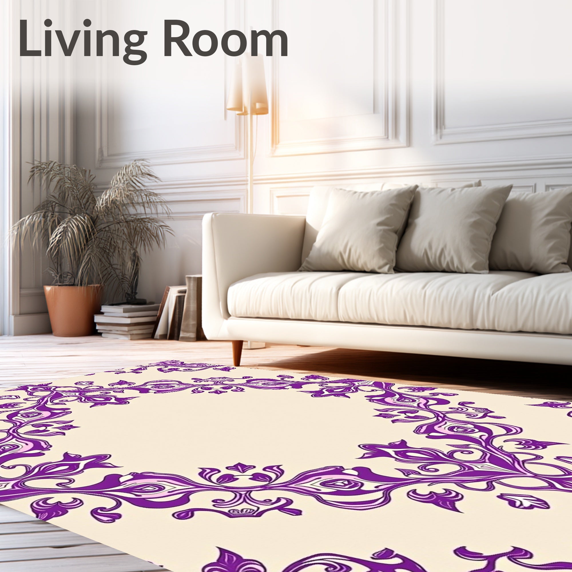 Elegant Purple Floral Damask Design Rug