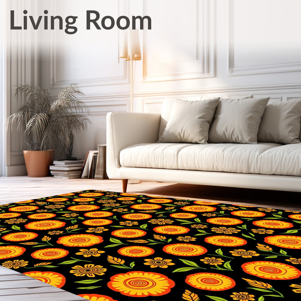 Vibrant Floral Patterned Folk Rug