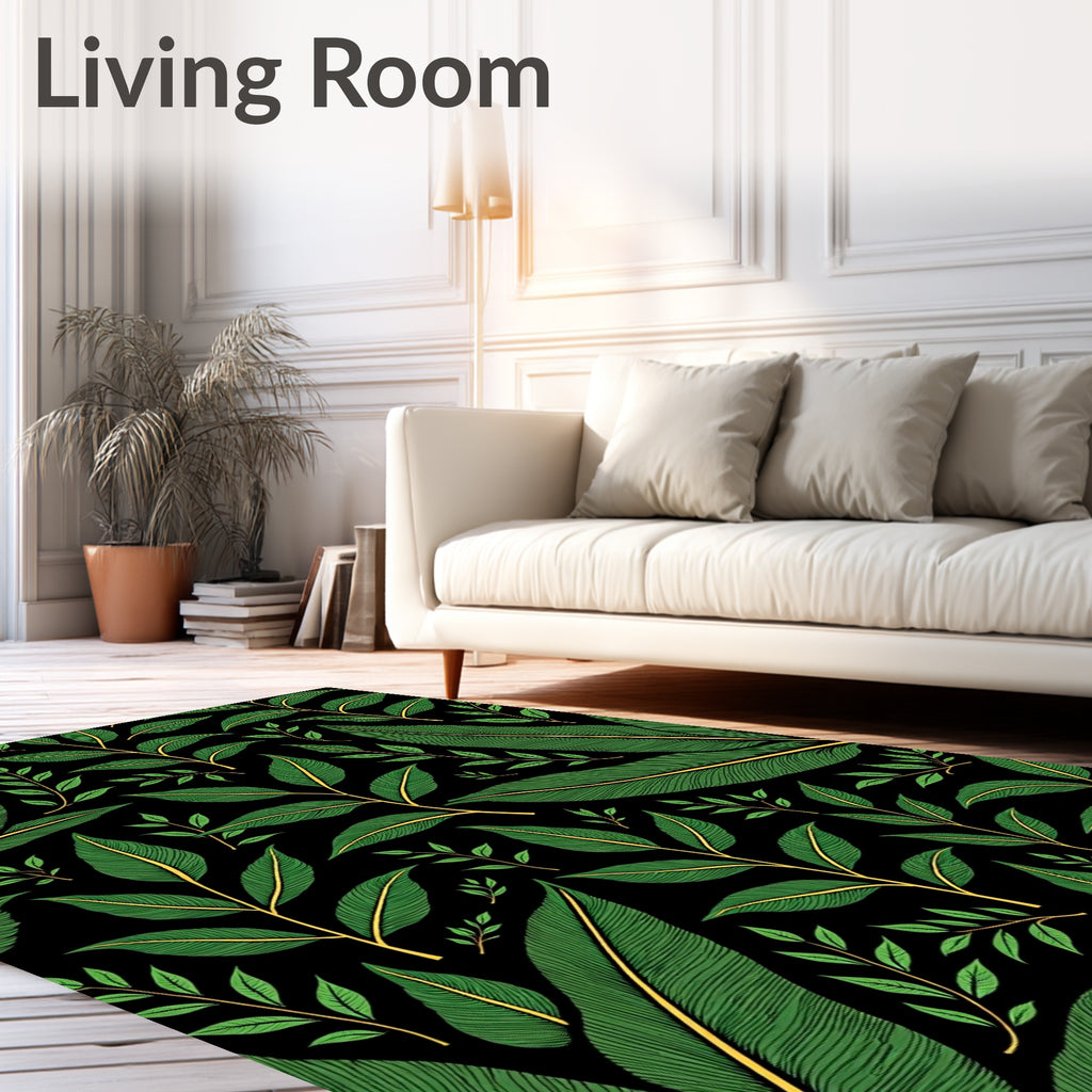 Green Leaf Pattern Tropical Design Rug