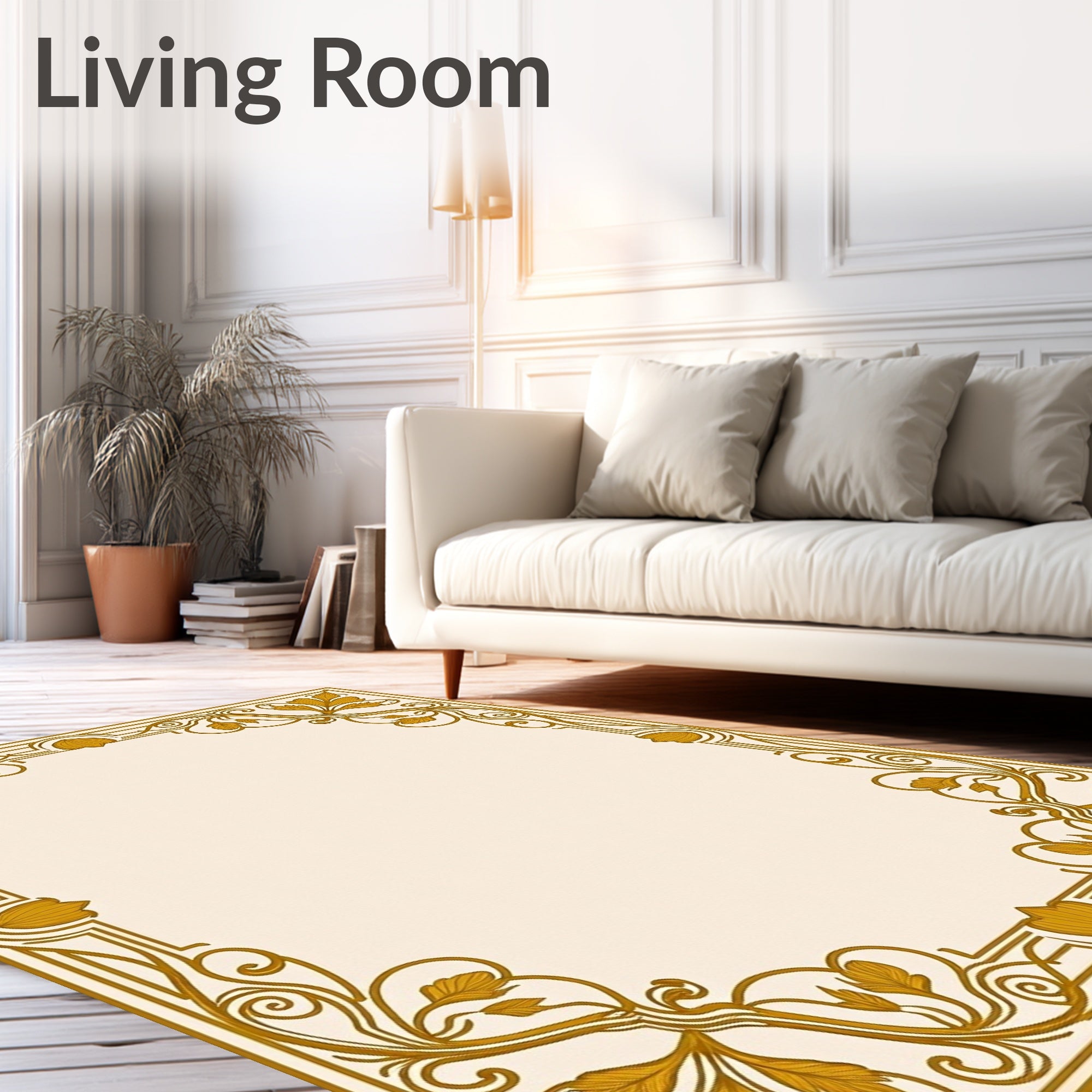 Gold Floral Swirl Art Nouveau Rug