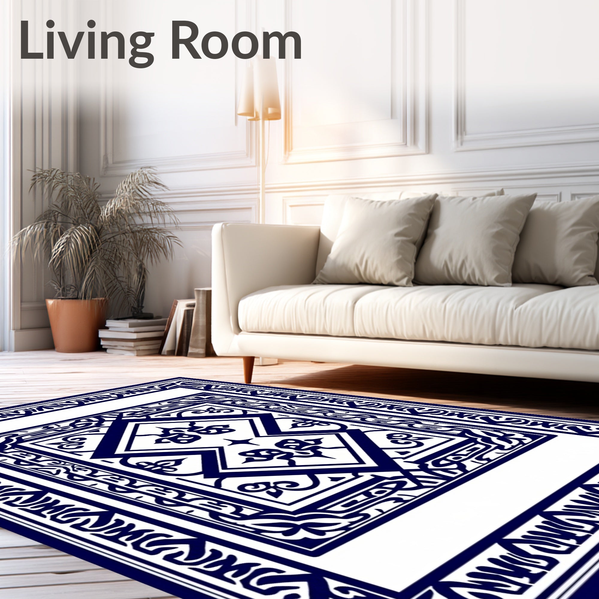 Intricate Blue White Geometric Pattern Rug