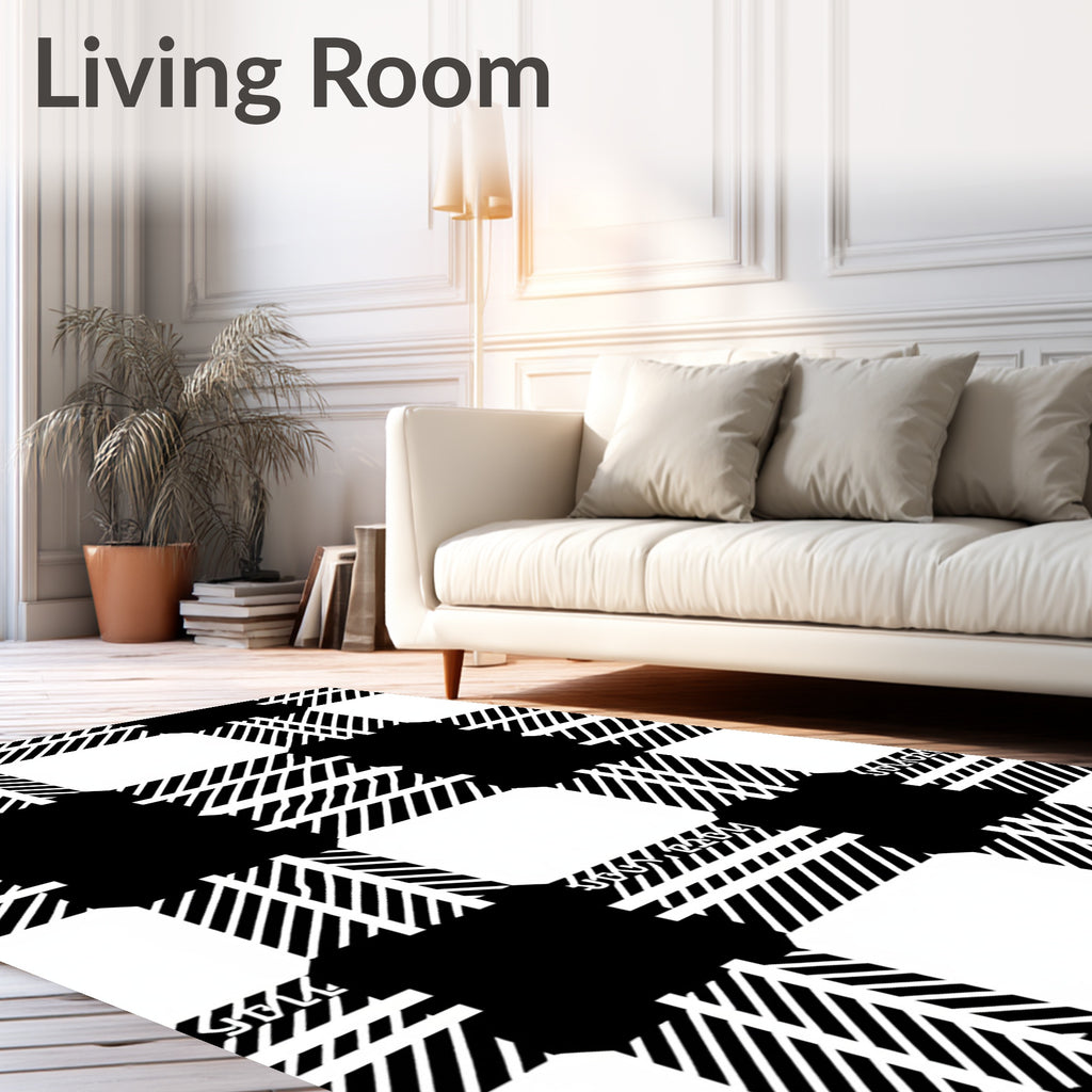 Classic Black and White Checkered Pattern Rug