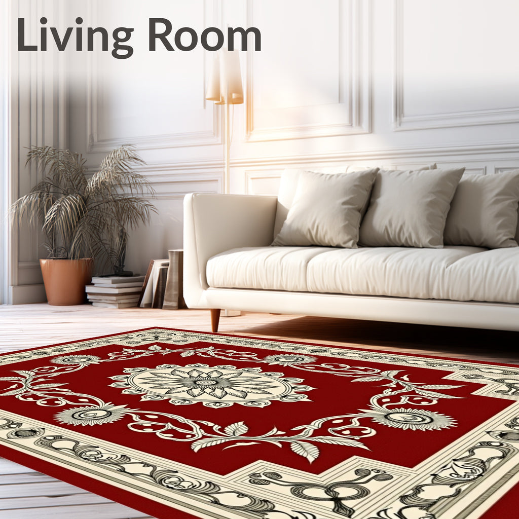 Elegant Red Floral Mandala Pattern Rug