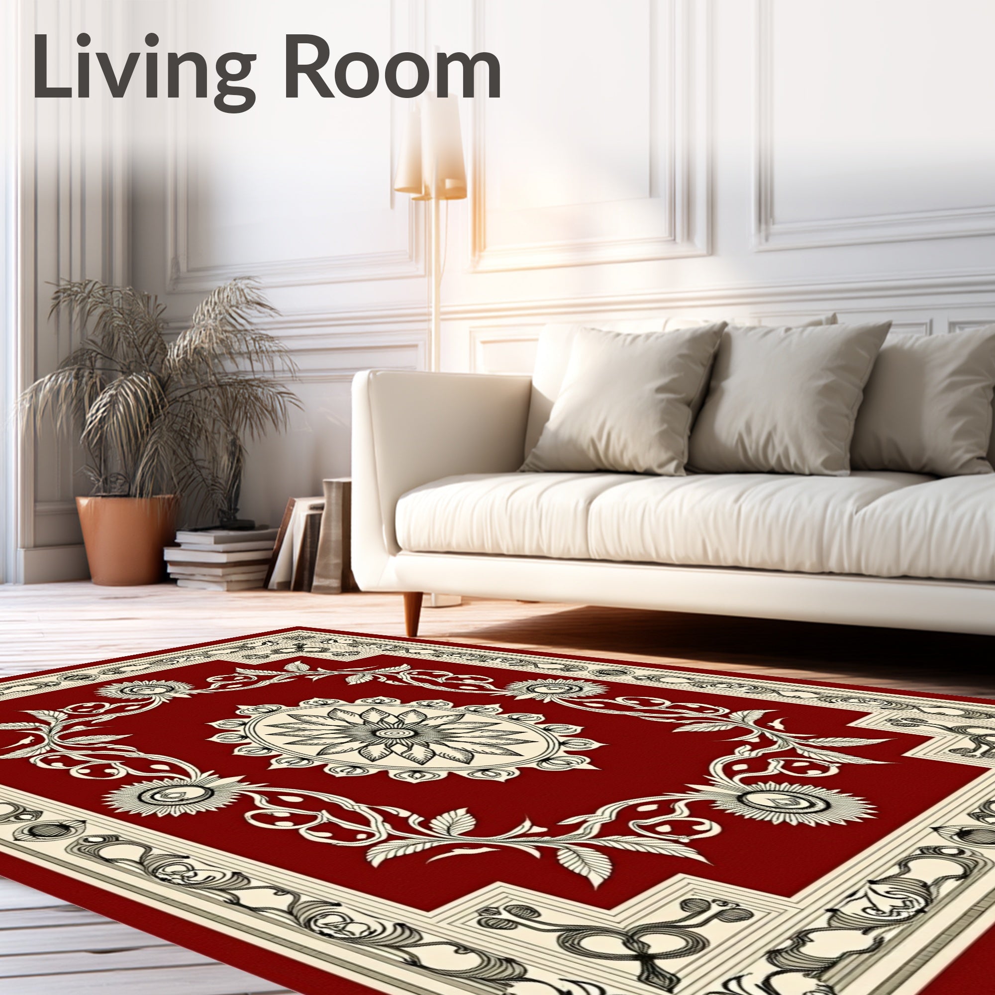 Elegant Red Floral Mandala Pattern Rug