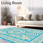 Blue and Beige Floral Symmetry Rug