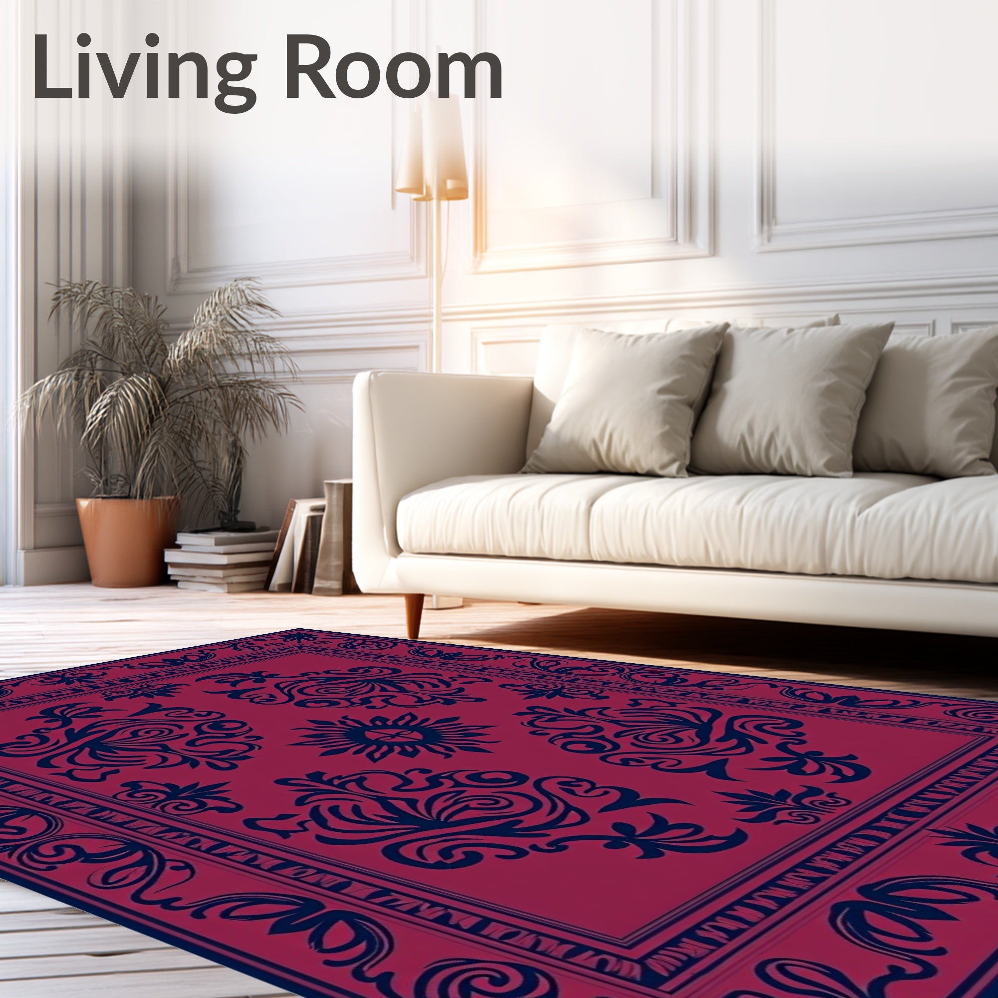Elegant Dark Blue Floral Swirl Rug