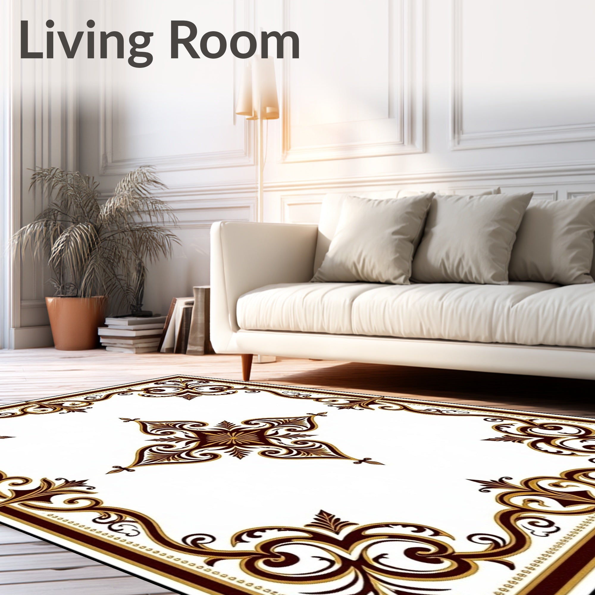 Ornate Scrollwork Floral Design 4 Corners Rug